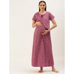 Nejo Printed Maxi Cotton Maternity Nightdress-picture-29
