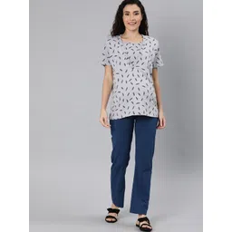 Nejo Women Grey & Blue Printed Maternity Night suit-picture-32