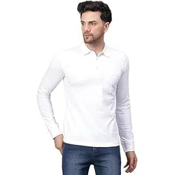 neocardin Men White Solid Polo Collar T-Shirt Full Sleeves | Plain-Regular Fit.-picture-25