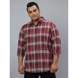 NEON CHILLIE Men Plus Size Comfort Fit Tartan Checked Spread Collar Cotton Casual Shirt-picture-28