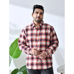 NEON CHILLIE Men Plus Size Tartan Checked Spread Collar Linen Casual Shirt-picture-36