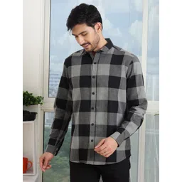 NEON CHILLIE Men Slim Fit Buffalo Checked Spread Collar Cotton Casual Shirt-picture-36