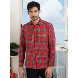 NEON CHILLIE Men Slim Fit Tartan Checked Spread Collar Cotton Casual Shirt-image-48