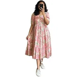 nerksre Women’s Rayon Fabric Short Sleeves Long Anarkali Gown Dress for Daytime Vacation & Summer Outings-picture-14