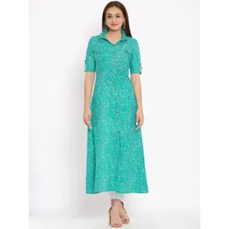 NeshamaKurti Women Green Paisley Cotton Zig Zag Printed A-Line Kurta-picture-34