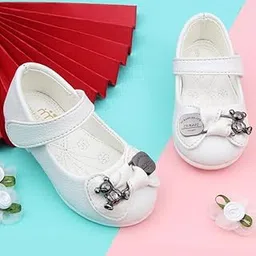 neska moda 6 To 12 Months Synthetic Leather Ballerinas/Belly Sandal/Booties for Girls (White)-BT4864 image 1