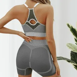 neska moda Combo Pack of Sports Bra & Shorts Gym Wear Set for Women, Workout Set Combo, Wire Free Padded Sports Bra with High Waist Shorts for Great Comfort, Athleisure Yoga Wear (Grey) Size-L-GW01 image 1