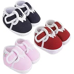 neska moda 0 To 6 Months Baby Boys & Girls Pack of 3 Pair Cotton Butterfly Hook & Loop Baby Booties-picture-28