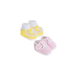 Neska Moda 0 To 6 Months Combo Pack of 2 Pair Newborn Baby Girls Soft Cotton Cute Butterfly Booties (Toe to Heel Length - 10 cm, Baby Pink, Yellow)-picture-28