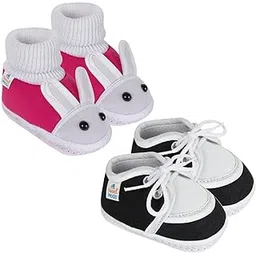 neska moda 6 To 12 Months Baby Boys & Baby Girls Cotton Lace Shoes/Booties (Black,Rani) -SK147andSK145-picture-10