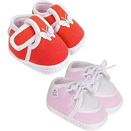 neska moda 6 To 12 Months Baby Boys & Baby Girls Pack of 2 Pair Cotton Butterfly and Lace Booties (Red,Baby Pink) -BT5andBT9-picture-17