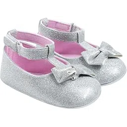 neska moda 6 To 12 Months Baby Boys & Girls Synthetic Leather Solid Hook & Loop Closure Belly/Booties (Silver) - BT5097-picture-13