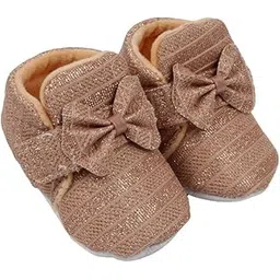 neska moda 6 To 12 Months Baby Girls Cotton Solid Bow Shoes/Booties (Toe to Heel Length - 12 cm, Brown)-BT3888-picture-28