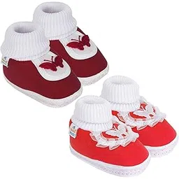 neska moda 6 To 12 Months Baby Girls Pack Of 2 Pair Cotton Butterfly Frill Booties (Maroon,Red) -BT85andBT41-picture-20