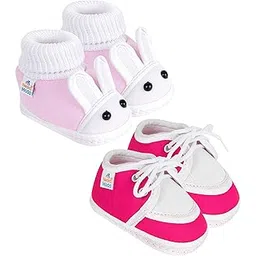 neska moda 6 To 12 Months Baby Girls Pack of 2 Pair Cotton Rabbit Face and Lace Booties (Baby Pink,Pink) -SK178andSK134-picture-46
