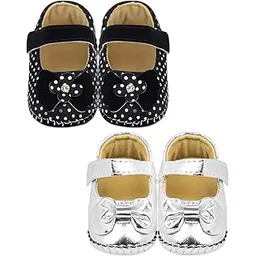 neska moda 6 To 12 Months Baby Girls Set of 2 Pair Synthetic Leather Sandal Booties (Black,Silver) -BT1204andBT1212-picture-39