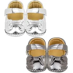 neska moda 6 To 12 Months Baby Girls Set of 2 Pair Synthetic Leather Sandal Booties (Silver,Black) -BT1212andBT1213-picture-24