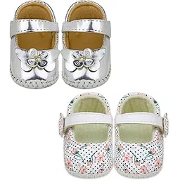 neska moda 6 To 12 Months Baby Girls Set of 2 Pair Synthetic Leather Sandal Booties (Silver,White) -BT1208andBT1243-picture-37