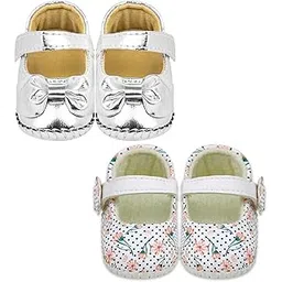 neska moda 6 To 12 Months Baby Girls Set of 2 Pair Synthetic Leather Sandal Booties (Silver,White) -BT1212andBT1243-picture-38