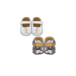 Neska Moda 6 To 12 Months Baby Girls Set of 2 Pair Synthetic Leather Sandal Booties (Toe to Heel Length - 12 cm, White, Black, Silver)-picture-15