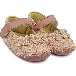 neska moda 6 To 12 Months Baby Girls Synthetic Leather Floral Hook & Loop Sandal Booties-picture-23