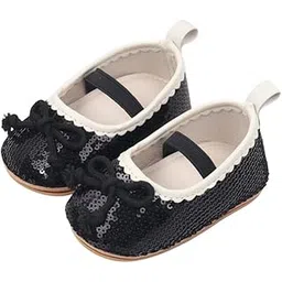 neska moda 6 To 12 Months Baby Girls Synthetic Leather Knot Applique Slip-On Elastic Band Closure Booties (Black) - BT5171-picture-31