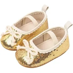neska moda 6 To 12 Months Baby Girls Synthetic Leather Knot Applique Slip-On Elastic Band Closure Booties (Gold) - BT5170-picture-54
