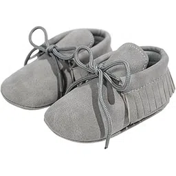 neska moda 6 To 12 Months Baby Girls Synthetic Leather Solid Lace-Up Closure Booties (Grey) - BT5119-picture-45