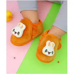 Neska Moda Bunny Face Applique Detailed Velcro Closure Booties - Orange-image-4