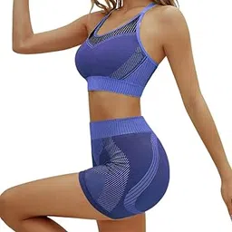 neska moda Combo Pack of Sports Bra & Shorts Gym Wear Set for Women, Workout Set Combo, Wire Free Padded Sports Bra with High Waist Shorts for Great Comfort, Athleisure Yoga Wear (Blue) Size-L-GW03-picture-30