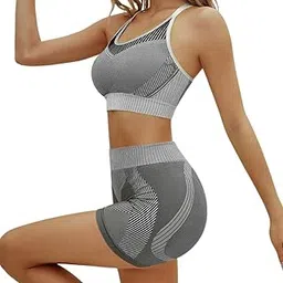 neska moda Combo Pack of Sports Bra & Shorts Gym Wear Set for Women, Workout Set Combo, Wire Free Padded Sports Bra with High Waist Shorts for Great Comfort, Athleisure Yoga Wear (Grey) Size-L-GW01-picture-31