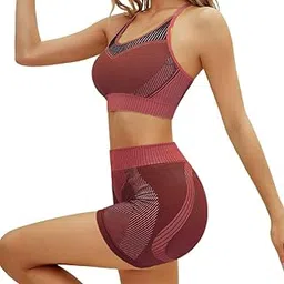 Neska Moda Combo Pack of Sports Bra & Shorts Gym Wear Set for Women, Workout Set Combo, Wire Free Padded Sports Bra with High Waist Shorts for Great Comfort, Athleisure Yoga Wear (Maroon) Size-L-GW02-picture-29