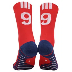 Neska Moda Cotton Elastane Colour Blocked Abstract Designed Mid Calf Socks - Red & Blue-picture-19