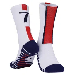 Neska Moda Cotton Elastane Colour Blocked Abstract Designed Mid Calf Socks - White & Red-picture-29