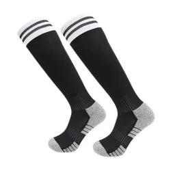 Neska Moda Cotton Elastane Colour Blocked Abstract Designed Striped Knee Socks - Black & White-picture-20