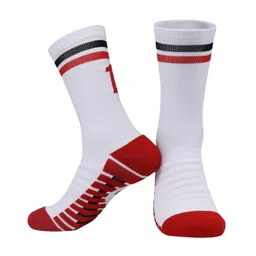 Neska Moda Cotton Elastane Colour Blocked Abstract Designed Striped Mid Calf Socks - White & Red-picture-28