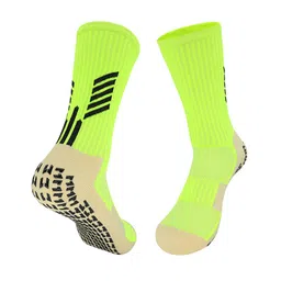 Neska Moda Cotton Elastane Colour Blocked Geometric Designed Mid Calf Socks - Green-picture-11