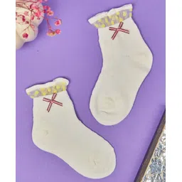 Neska Moda Cotton Elastane Knit Frill Detailed Bow Applique Socks - Off White-picture-28