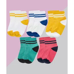 Neska Moda Cotton Elastane Pack Of 5 Striped & Colour Blocked Socks - Multi Colour-picture-37