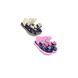 NESKA MODA Girls Set Of 2 Printed Open Toe Flats with Bows-picture-45