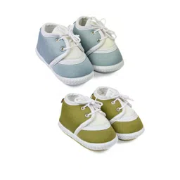 NESKA MODA Kids 2 Pair Grey & Mehndi Cotton Lace Shoes Booties-picture-25