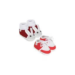NESKA MODA Kids Girls Pack of 3 Maroon & Red Cotton Butterfly Booties-picture-31