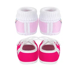 NESKA MODA Kids Pack Of 2 Pink Cotton Booties image 3