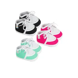 NESKA MODA Kids Pack Of 3 Black Pink & Green Cotton Booties image 1