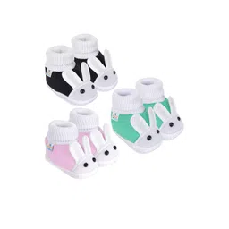 NESKA MODA Kids Pack of 3 Cotton Rabbit Face Slip On Booties-picture-14