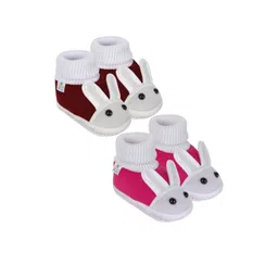 NESKA MODA Kids-Unisex Maroon Cotton Booties-picture-50