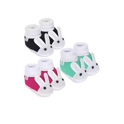 NESKA MODA Kids-Unisex Pack Of 3 Rabbit Face Design Slip On Casual Cotton Booties-picture-17