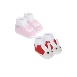 NESKA MODA Kids-Unisex Red Cotton Booties-picture-34