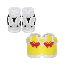 Neska Moda Pack Of 2 Butterfly Applique & Bunny Designed Booties - Black Yellow & White-image-24