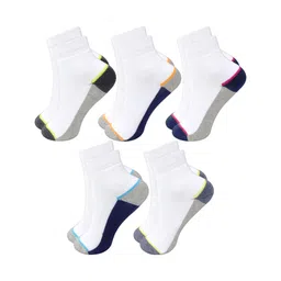 Neska Moda Pack Of 5 Cotton Elastane Colour Blocked Ankle Socks - Grey White & Dark Blue-picture-38